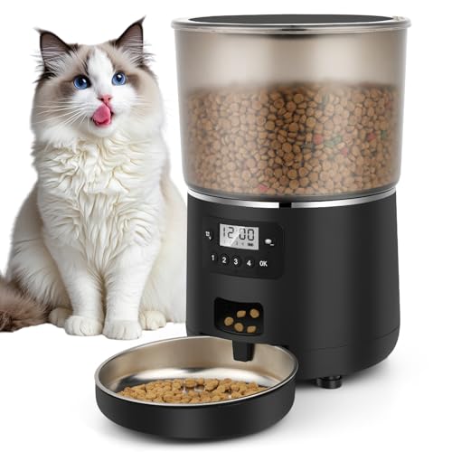 Futterautomat Katze, Apritsce 4L Katzenfutter Automat mit Edelstahlnapf und Timer, 1-4 Mahlzeiten pro Tag Futterspender Katze, Automatic Cat Feeder für Kleine und Mittlere Haustiere von Apritsce