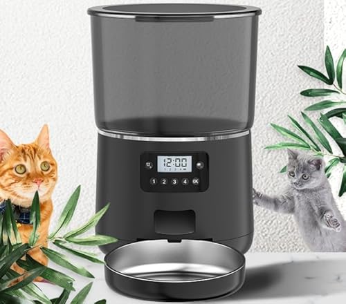 Futterautomat Katze, Apritsce 4L Katzenfutter Automat mit Edelstahlnapf und Timer, 1-4 Mahlzeiten pro Tag Futterspender Katze, Automatic Cat Feeder für Kleine und Mittlere Haustiere von Apritsce