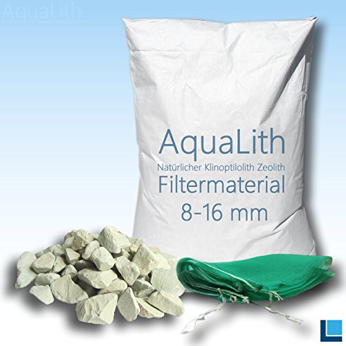 AquaLith 25 KG ZEOLITH Filtermaterial 8-16 mm + 2 x Filtersäcke XL 43x60 cm für Koiteiche, Gartenteiche, Zierteiche und Schwimmteiche von AquaLith