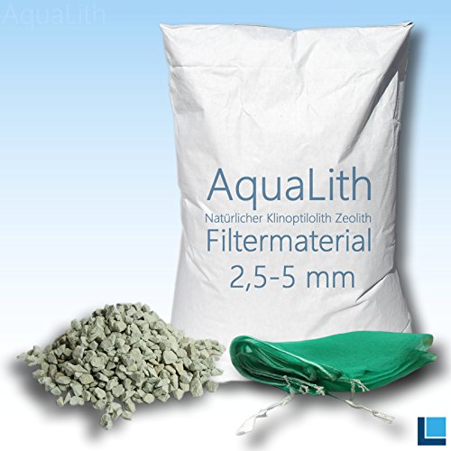 AquaLith 25kg Filtermaterial Zeolith 2,5-5 mm inkl. 2 x Filternetzbeutel für Koiteiche, Gartenteiche, Zierteiche und Schwimmteiche von AquaLith