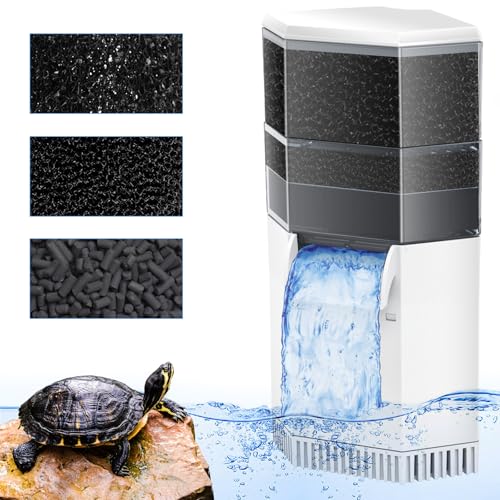 AquaMiracle Turtle Tank Filter 225GPH 3-stufiger Super Leiser Niedriger Wasserstandfilter für 10-40 Gallonen Wasser, Wasserfall Reptilienfilter für Schildkrötenlebensräume & Terrarien von AquaMiracle