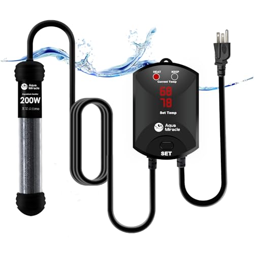 AquaMiracle Upgraded 200W Aquarium Heater Fish Tank Heater Turtle Heater Super Compact Aquarium Heizung, Trockenlauf-/Überhitzungsschutz und Memory-Funktion, Dual-LED-Display, für 20-40 Gallen-Tanks von AquaMiracle