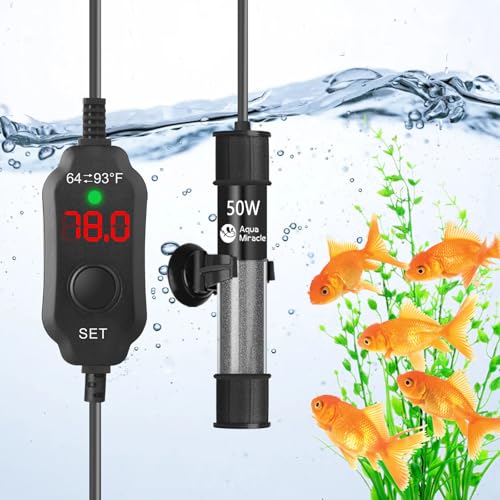 AquaMiralce 50 W Aquarium-Heizung mit kompakter Größe, tauchfähiger Aquarium-Heizstrahler mit LED-Digitalanzeige, Thermostat, verstellbarer Fischheizer, Schildkrötenheizung für 2,7 - 3,5 l Tanks von AquaMiracle