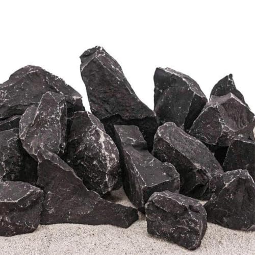 AquaOne Aquarium Steine Schwarzer Felsen I Natursteine 25 kg Mix Gr.M-L 0,8-1,2kg 2,3-2,7kg I Aquascaping Gestein Schwarz Dekoration Terrarium Nanobecken Landschaft von AquaOne