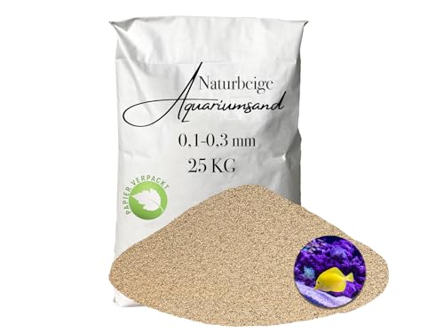 Aquariumsand Aquariumkies beige im 25 kg Sack kantengerundet gewaschen ungefärbt 0,1-0,3mm papierverpackt von Aquagran