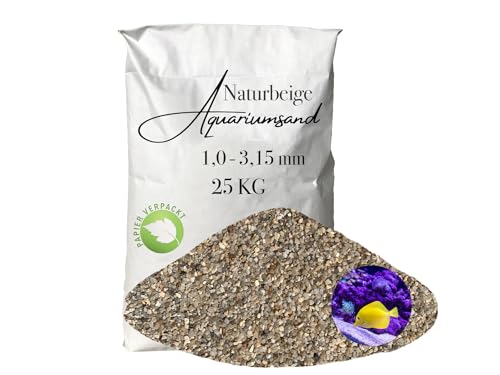 Aquariumsand Aquariumkies beige im 25 kg Sack kantengerundet gewaschen ungefärbt 1,0-3,15 mm papierverpackt von Aquagran