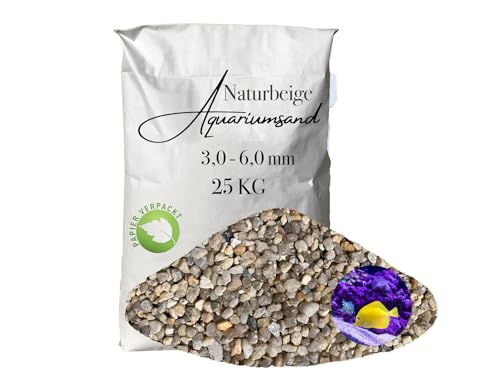 Aquariumsand Aquariumkies beige im 25 kg Sack kantengerundet gewaschen ungefärbt 3,0-6,0 mm papierverpackt von Aquagran