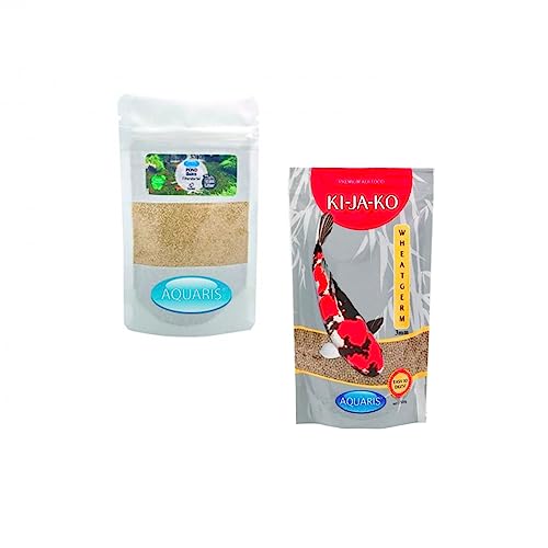 Aquaris Sparset mit mit Zum Füttern von Koi im Frühling und Herbst Wheatgerm 1 kg / 3mm, und Teichreinigung Pond Bakto 50g chemiefreie Teichreinigung von Aquaris