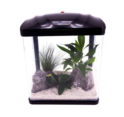 AquaOne Aquarium Komplettset LED mit Pumpe HR-230 schwarz I Kleines Nanoaquarium 7 Liter I Mini Nano Becken Set für Fische und Garnelen von AquaOne