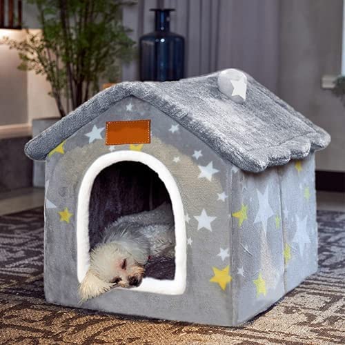 Hundehaus Indoor, Faltbare Hundehütte Zwinger Bett Matte mit Kissen für Kleine Mittlere Große Hunde Katzen, Winter Warm Katzennest Welpenhöhle Sofa Haustierprodukte (Klein) von Aquarius CiCi