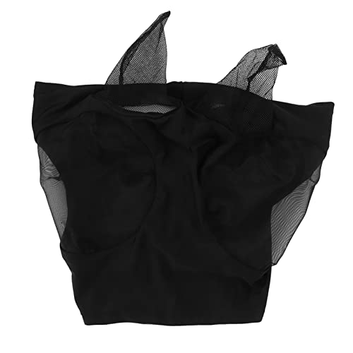 Pferde-Fliegenmaske, Pferde-Netz-Fliegenmaske, Atmungsaktive, Elastische Pferde-Gesichtsmaske mit Ohrenschutz, Reitausrüstung (BLACK) von Aramox