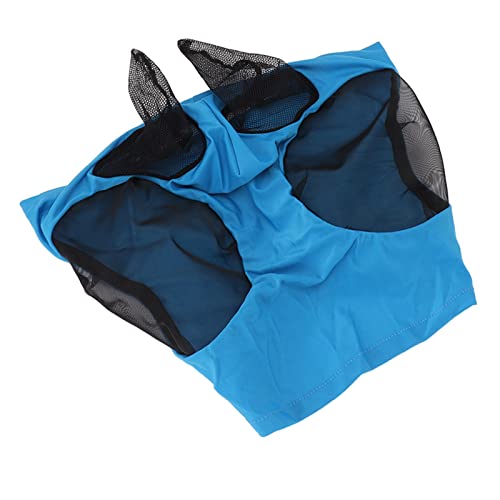 Pferde-Fliegenmaske, Pferde-Netz-Fliegenmaske, Atmungsaktive, Elastische Pferde-Gesichtsmaske mit Ohrenschutz, Reitausrüstung (BLUE) von Aramox