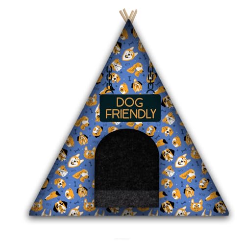 Arco Design Hundezelt Tipi Zelt Katzen Hund Katzentipi Mit Kissen 67x60x60 cm Katzenbett Hundebett Tierbett Maschinenwaschbar Filz Holz Blue Dogs L von Arco