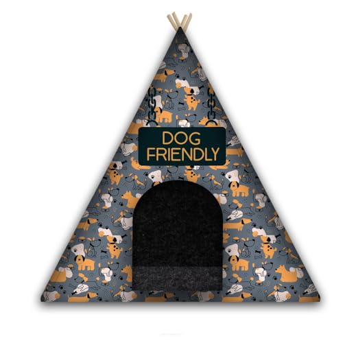 Arco Design Hundezelt Tipi Zelt Katzen Hund Katzentipi Mit Kissen 67x60x60 cm Katzenbett Hundebett Tierbett Maschinenwaschbar Filz Holz Grau Dogs L von Arco