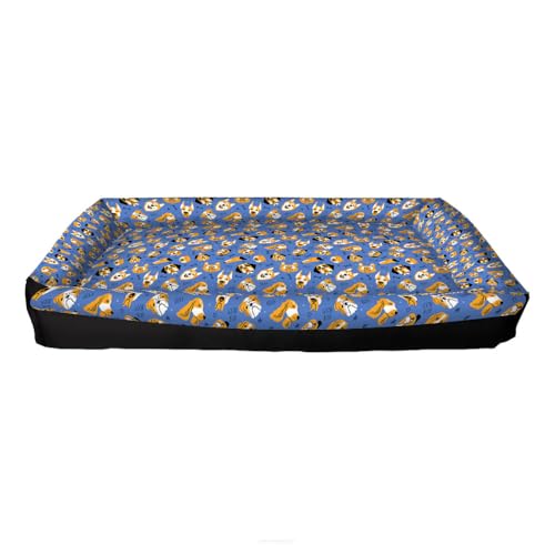 Arco Design Katzenbett Hundebett Tierbett Katzen Kissen Welpen Bett Hunde Quadratisch Verstellbar XXL 100x70x10 cm Maschinenwaschbar Wasserabweisend Codura Silikonfasern Blue Dogs von Arco