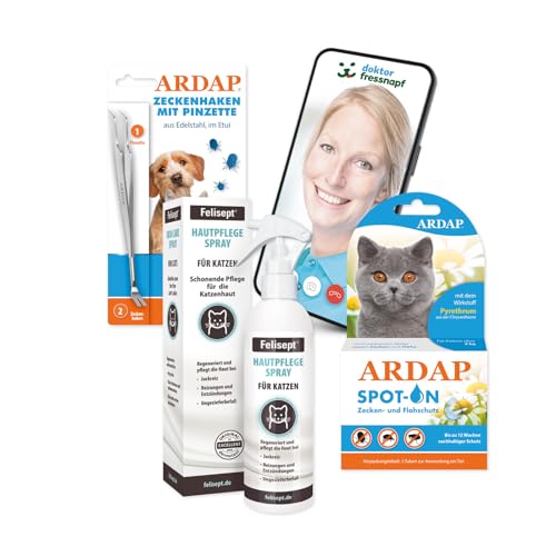 ARDAP Floh- und Zeckenschutz Paket inkl. Dr. Fressnapf Online-Tierarzt Beratung für Katzen (M) - Zeckenmittel für Katzen, Flohmittel Katzen, Zeckenschutz Katze von Ardap Care GmbH