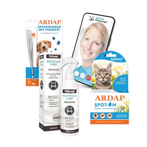 ARDAP Floh- und Zeckenschutz Paket inkl. Dr. Fressnapf Online-Tierarzt Beratung für Katzen (S) - Zeckenmittel für Katzen, Flohmittel Katzen, Zeckenschutz Katze von Ardap Care GmbH