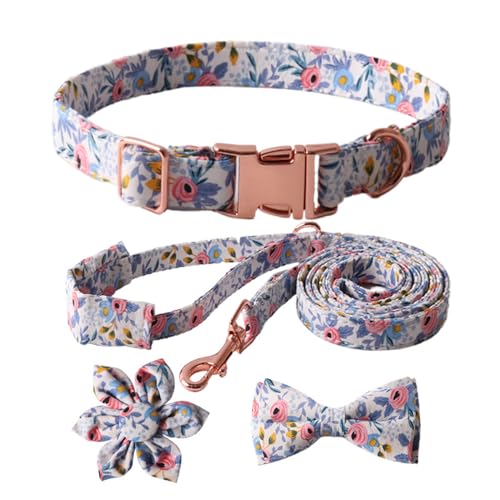 Arecobticy Hundehalsband, Hundeleinenkabel, 4-teiliges Set, niedliches Hundehalsband + Leine + Krawatte, Set mit Blumendekoration für modische Haustierbesitzer, hebt Ihren Haustierstil auf von Arecobticy