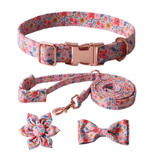 Arecobticy Hundehalsband, Hundeleinenkabel, 4-teiliges Set, niedliches Hundehalsband + Leine + Krawatte, Set mit Blumendekoration für modische Haustierbesitzer, hebt Ihren Haustierstil auf von Arecobticy