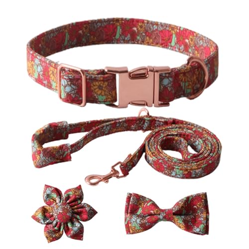 Arecobticy Hundehalsband, Hundeleinenkabel, 4-teiliges Set, niedliches Hundehalsband + Leine + Krawatte, Set mit Blumendekoration für modische Haustierbesitzer, hebt Ihren Haustierstil auf von Arecobticy