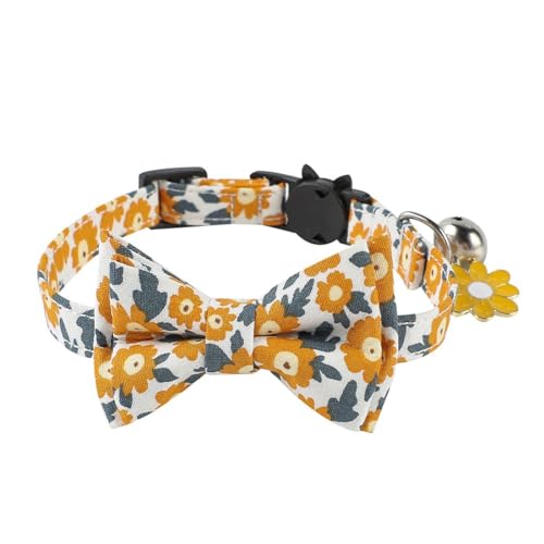 Arecobticy Katzenhalsband, Katzengeschirr und Leine, Blumendruck-Halsbänder, Baumwolle, Katzenhalsband für kleine, mittelgroße und große Katzen, Breakaway-Halsband, Camping, Reisen von Arecobticy