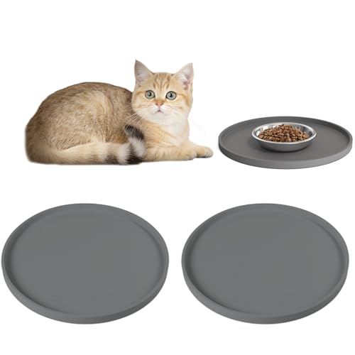 Arespark Futtermatte für Katzen und Hunde, dicker, rutschfester, wasserdichter Silikon mit erhöhten Kanten, verhindert Verschütten, Fresstablett für Hunde und Katzen, 25,4 x 25,4 cm, 2 Stück von Arespark