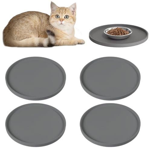 Arespark Futtermatte für Katzen und Hunde, dicker, rutschfester, wasserdichter Silikon mit erhöhten Kanten, verhindert Verschütten, Fresstablett für Hunde und Katzen, 25,4 x 25,4 cm, 4 Stück von Arespark