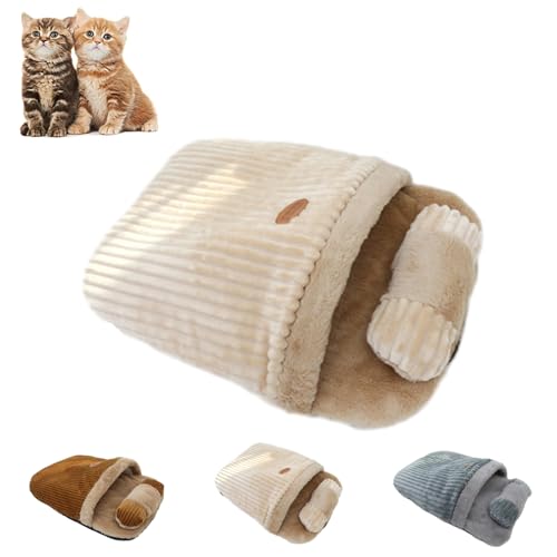 Argumub Cozy Cat Winter Sleeping Bag, Cat Sleeping Bag for Indoor Cats, Cozy Thickened Winter Cartoon Cat Sleeping Bag (Beige (25.6 * 19.7in)) von Argumub