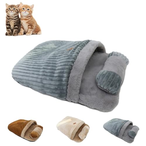 Argumub Cozy Cat Winter Sleeping Bag, Cat Sleeping Bag for Indoor Cats, Cozy Thickened Winter Cartoon Cat Sleeping Bag (Gray (25.6 * 19.7in)) von Argumub