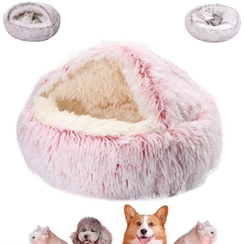 Argumub Gemütliches Hundehausbett, gemütliches Plüsch-Hundebett, gemütliches Kokon-Hundebett mit Höhlenbezug, Haustierhöhlenbetten für kleine Hunde zum Nickerchen und Schlafen (Rosa, 50cm/19.68 in) von Argumub