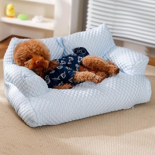 Argumub Ice Silk Cooling Pet Bed Breathable Washable Dog Sofa Bed, Kühlendes Sommerbett für Hunde, Atmungsaktiv, Waschbar (Blau, L (25,6 x 18,1 x 11,8 Zoll/65 x 46 x 30 cm)) von Argumub
