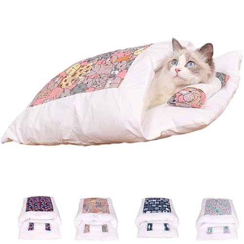 Argumub Orthopädischer Katzenschlafsack Katzenbett Katzenschlafsack Flauschig Warmer Abnehmbare Waschbare Kleines Haustierbett Für Katzen Hunde (M, Pink Cat) von Argumub