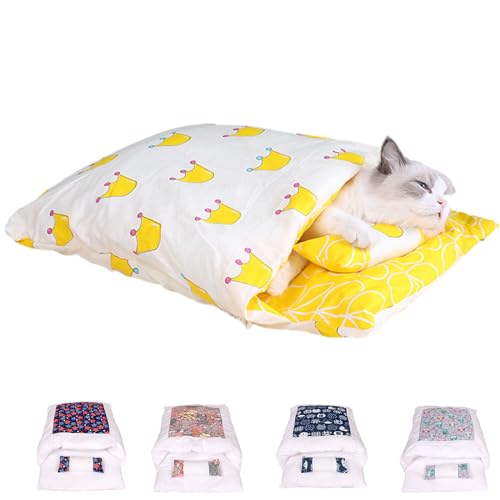 Argumub Orthopädischer Katzenschlafsack Katzenbett Katzenschlafsack Flauschig Warmer Abnehmbare Waschbare Kleines Haustierbett Für Katzen Hunde (M, Yellow) von Argumub