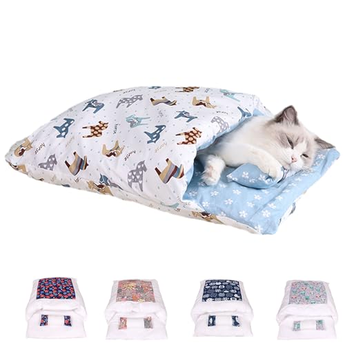 Argumub Orthopädischer Katzenschlafsack Katzenbett Katzenschlafsack Flauschig Warmer Abnehmbare Waschbare Kleines Haustierbett Für Katzen Hunde (XL, Blue Horse) von Argumub