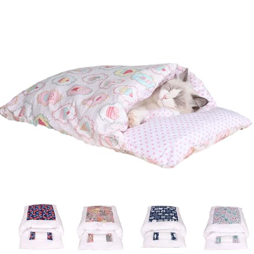 Argumub Orthopädischer Katzenschlafsack Katzenbett Katzenschlafsack Flauschig Warmer Abnehmbare Waschbare Kleines Haustierbett Für Katzen Hunde (XL, Pink Ice Cream) von Argumub