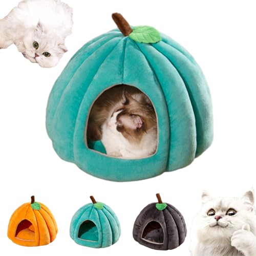 Argumub Pumpkin Cat Bed, Gemütliches Kürbis-Katzenhaus mit abnehmbarem Kissen, Halbgeschlossenes Kürbis-Katzenbett für Katzen und Hunde (Blau, L(56 x 56 x 43 cm)) von Argumub