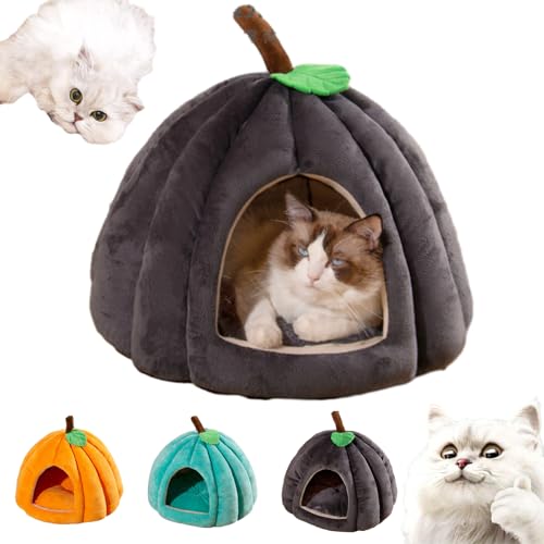 Argumub Pumpkin Cat Bed, Gemütliches Kürbis-Katzenhaus mit abnehmbarem Kissen, Halbgeschlossenes Kürbis-Katzenbett für Katzen und Hunde (Grau, L(56 x 56 x 43 cm)) von Argumub