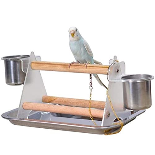 ArinkO Papageienständer aus Holz mit Stativfuß, Edelstahltablett und Futternapf – idealer Trainingsspielplatz für Heimvögel von ArinkO