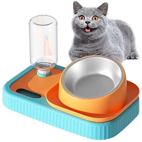 Cat Dog Bowl Set - Slow Feeding Dog cat Bowl, Slow Eating Bowl Reduces Swelling and overeating, for Wet and Dry Food with Automatic Water Bottle for Small and Medium Dogs and Cats (orange blau) von Ariycaz