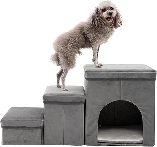 Hundetreppe Für Bett Sofa Hunderampe Hundetreppe 3-stufige rutschfeste bequeme Haustiertreppe Weiche Leichte Schaum Rampe Leiter Abnehmbarer Waschbarer Bezug von Ark miido