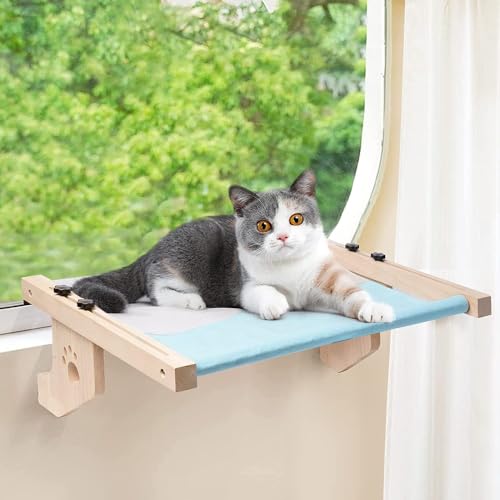 Katzenfenstersitz, Katzenbett Hängematte Holz Verstellbare Sitzstange für Katzenfenster Abnehmbares Waschbares Weiches Pad Hält bis zu 40lbs von Ark miido