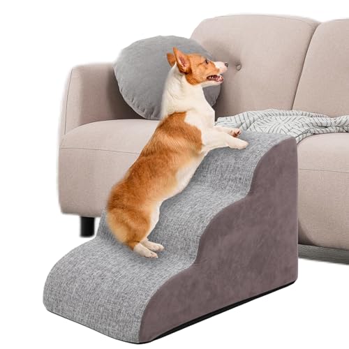 Arkyomi 3 Stufen hundetreppe für kleine Hunde hundetreppe für Bett Sofa 60cm hoch katzentreppe für alte Katzen Schwamm haustiertreppe grau von Arkyomi