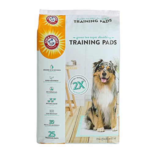 Arm & Hammer Green Tea Pet Trainingspads | 25-teiliges Hundetrainingspads mit super saugfähigem Grüntee-Backpulver für 2 x Geruchskontrolle, auslaufsichere und recycelte Trainingspads für Hunde von Arm & Hammer