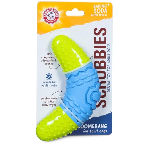 Arm & Hammer for Pets Scrubbies Bumerang Kauspielzeug für ausgewachsene Hunde mit Backpulver angereichert – langlebiges Zahnspielzeug mit einzigartiger Form zum Apportieren & Kauen – Interaktives von Arm & Hammer