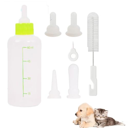 Armastuse 60 ml Fläschchen für Kätzchen, Flasche für Hunde und Katzen, Flasche für Haustiere mit 4 Brustwarzen und 1 Reinigungsbürsten von Armastuse