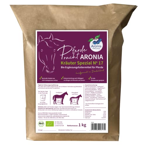 Aronia ORIGINAL Bio Aronia Kräuter Spezial Nr. 17 für Pferde 1 kg - Hautpflege & Wohlbefinden, Ergänzungsfutter für alle Rassen, Handgemacht in Deutschland, 100% Biologisch von Aronia Original