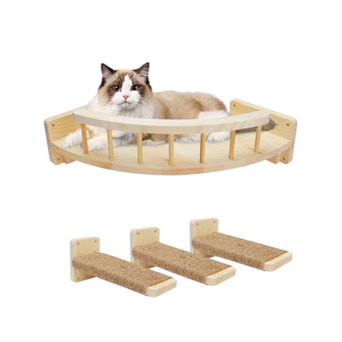 Arquiel Kletterwand Katze, Katzen-Hängematte zur Wandmontage mit 3 Katzentreppe, Katzenregal, Katzenwand Katzenschlafplätze Katzenmöbel zum Schlafen, Spielen, Klettern und Faulenzen von Arquiel