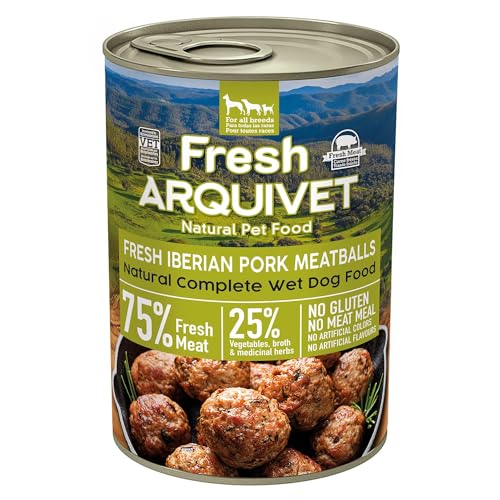 ARQUIVET Fresh Iberian Pork Meatballs - Dosenfleischbällchen mit iberischem Schweinefleisch, Kürbis und grünen Bohnen - Packung 6 Einheiten x 400g - Nassfutter für Hunde Aller Rassen von Arquivet