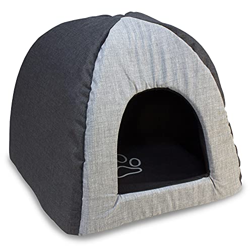 Arquivet Iglu Schwarz und Grau mit Fußabdruck, 45 x 45 x 40 cm, gepolstertes und bequemes Bett, waschbar, Betten für Haustiere, Hundebett von Arquivet