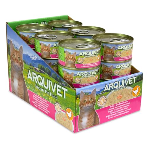 ARQUIVET PACK 24 Einheiten - Hühnchen in Garnelensoße - 80 g- Dosen mit Nassfutter für Katzen von Arquivet